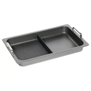 ماهیتابه مستطیل دو خانه گریل AMT با طول 53 عرض 33 و ارتفاع 6 سانتی‌متر کد 55333GGS