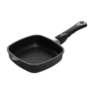 ماهیتابه مربع دسته بازشو گریل AMT با طول 20 و ارتفاع 5 سانتی‌متر کد E205GZ